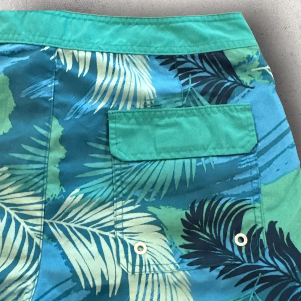 American Eagle Board Shorts Men's S Blue Tropical Palm Leaf Print 31x9.5